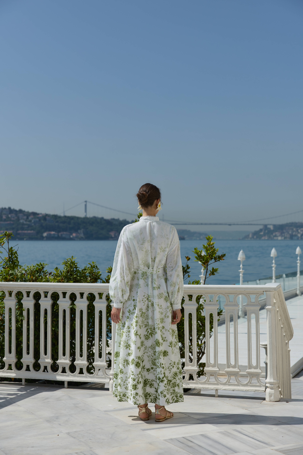 DEGRADE DESENLİ KETEN ELBİSE YEŞİL - 10