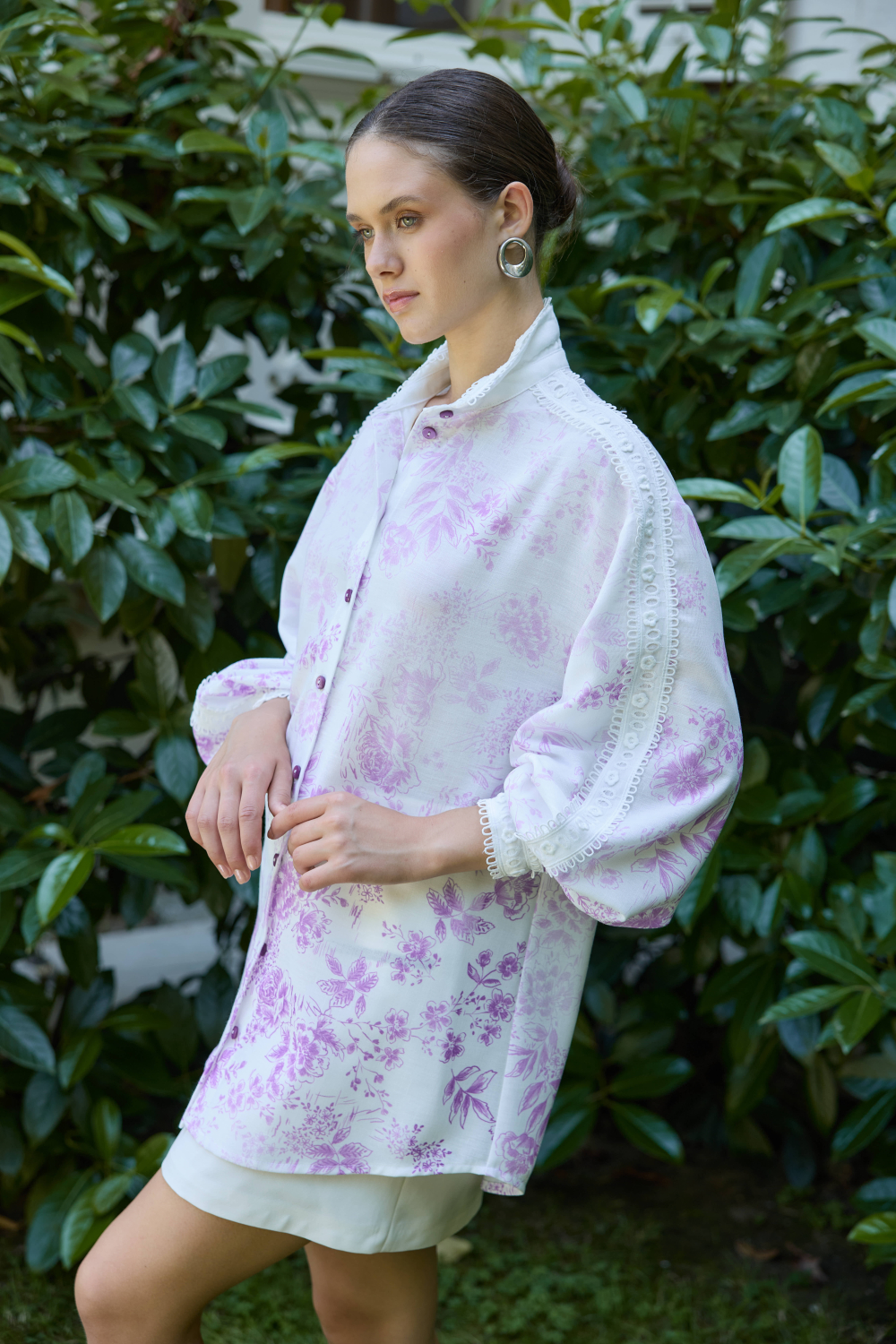 DEGRADE DESENLİ KETEN TUNİK LİLA - 4