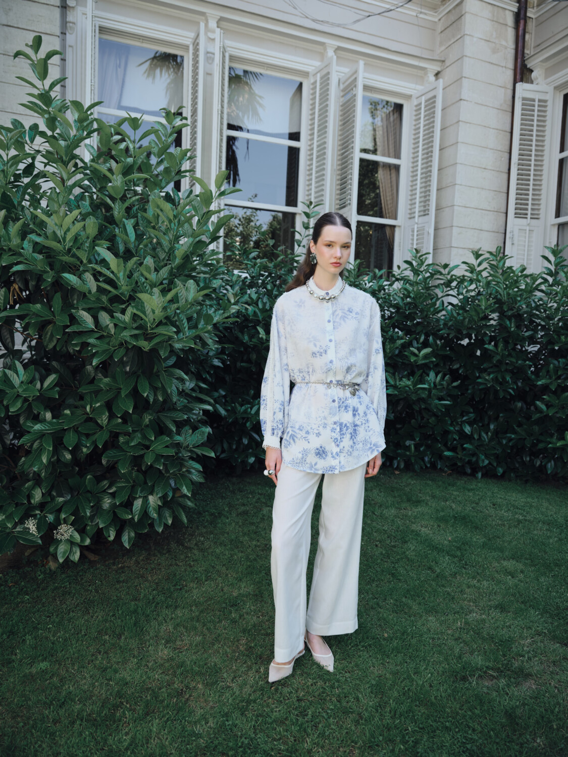 DEGRADE DESENLİ KETEN TUNİK MAVİ - 