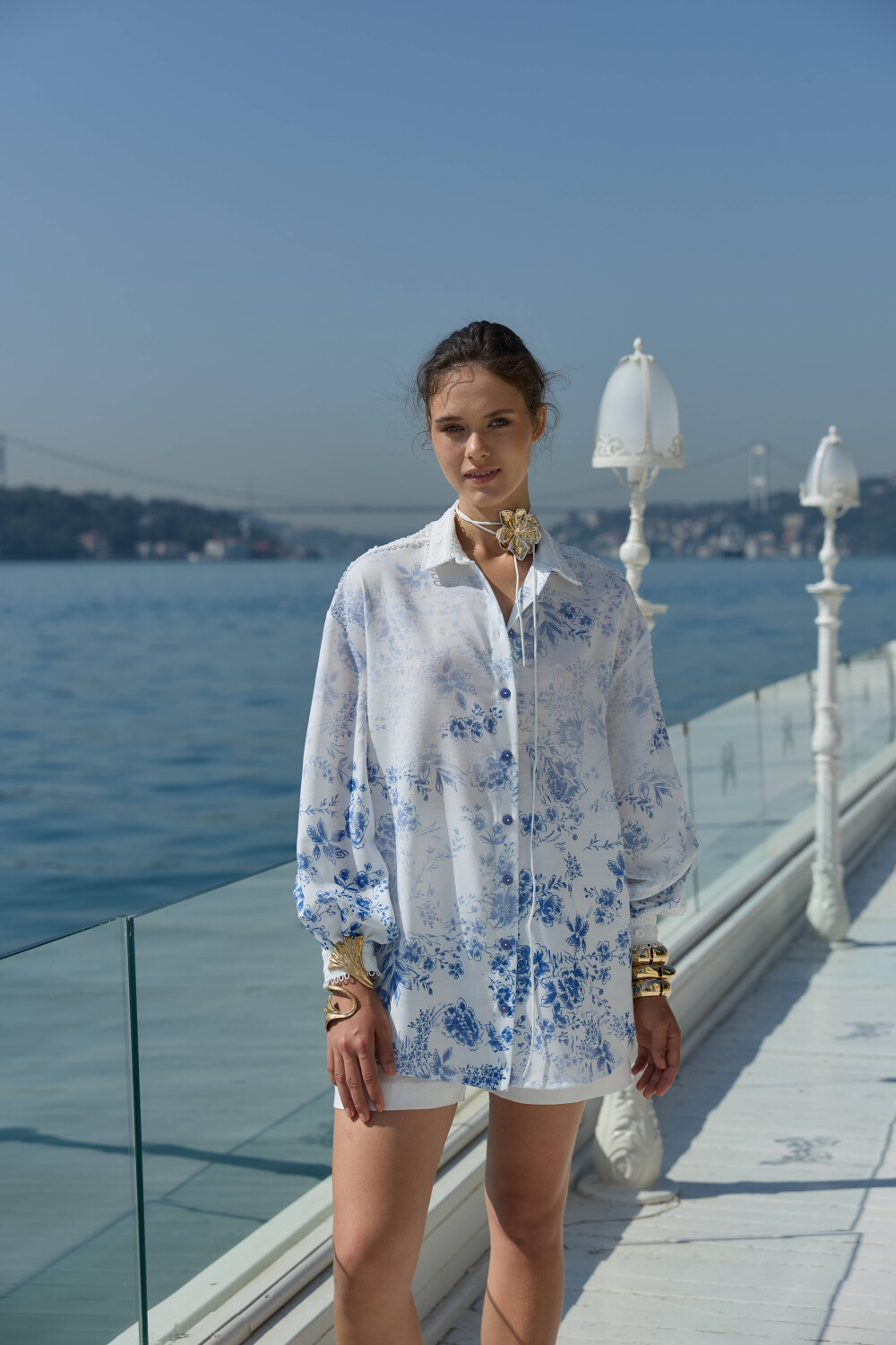 DEGRADE DESENLİ KETEN TUNİK MAVİ 