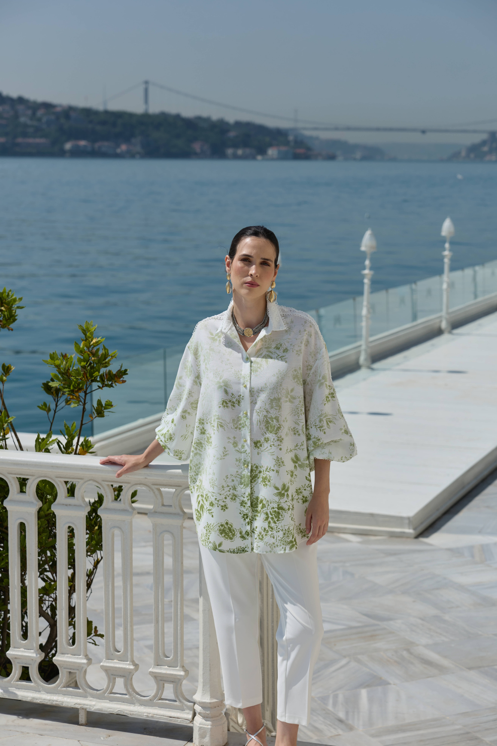 DEGRADE DESENLİ KETEN TUNİK YEŞİL - 4