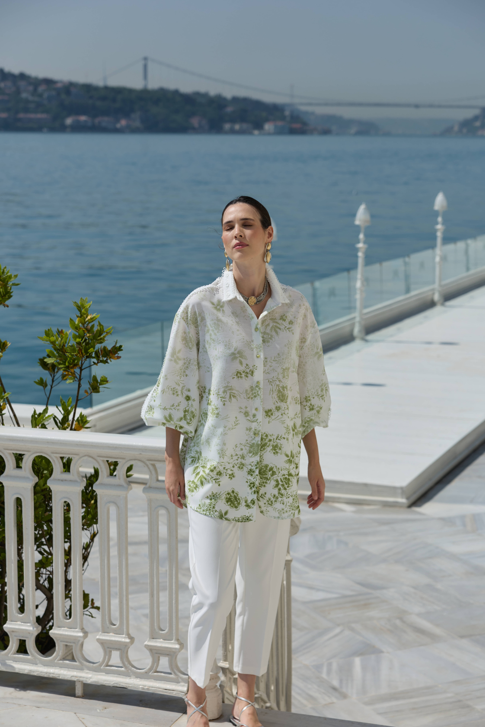 DEGRADE DESENLİ KETEN TUNİK YEŞİL - 2