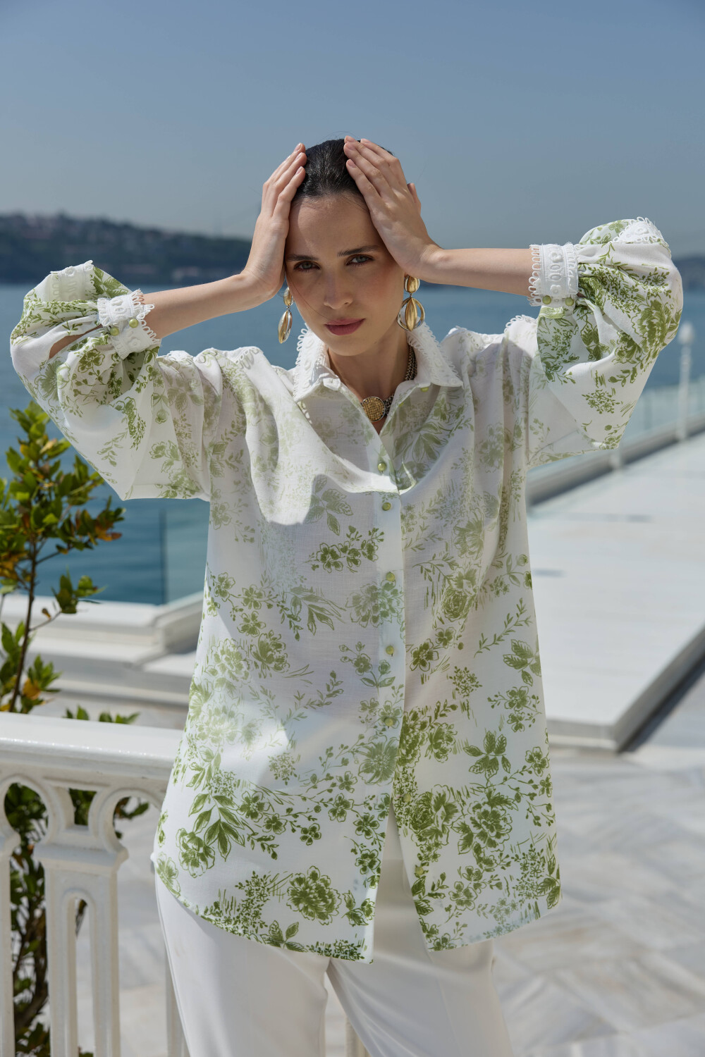 DEGRADE DESENLİ KETEN TUNİK YEŞİL - 3