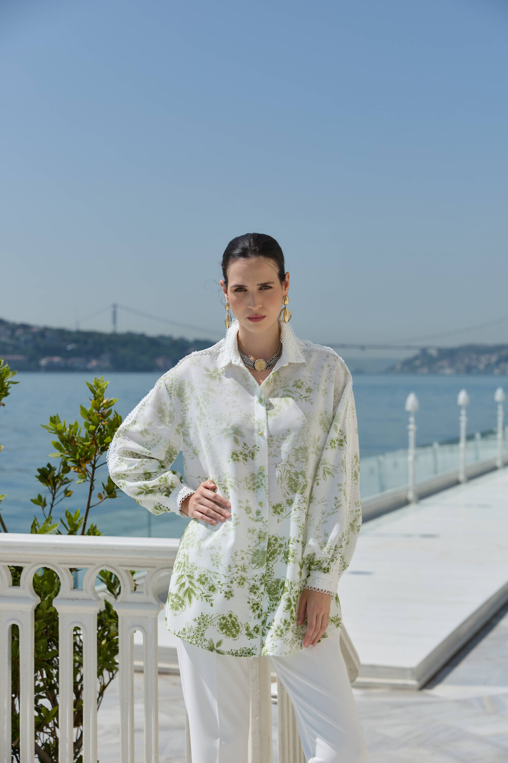 DEGRADE DESENLİ KETEN TUNİK YEŞİL - 