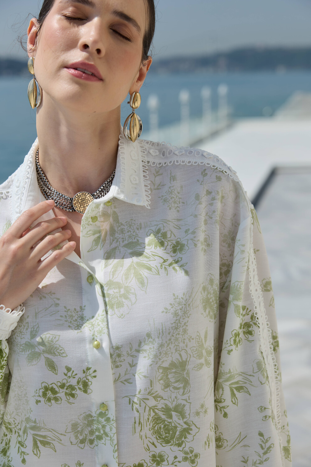 DEGRADE DESENLİ KETEN TUNİK YEŞİL - 8