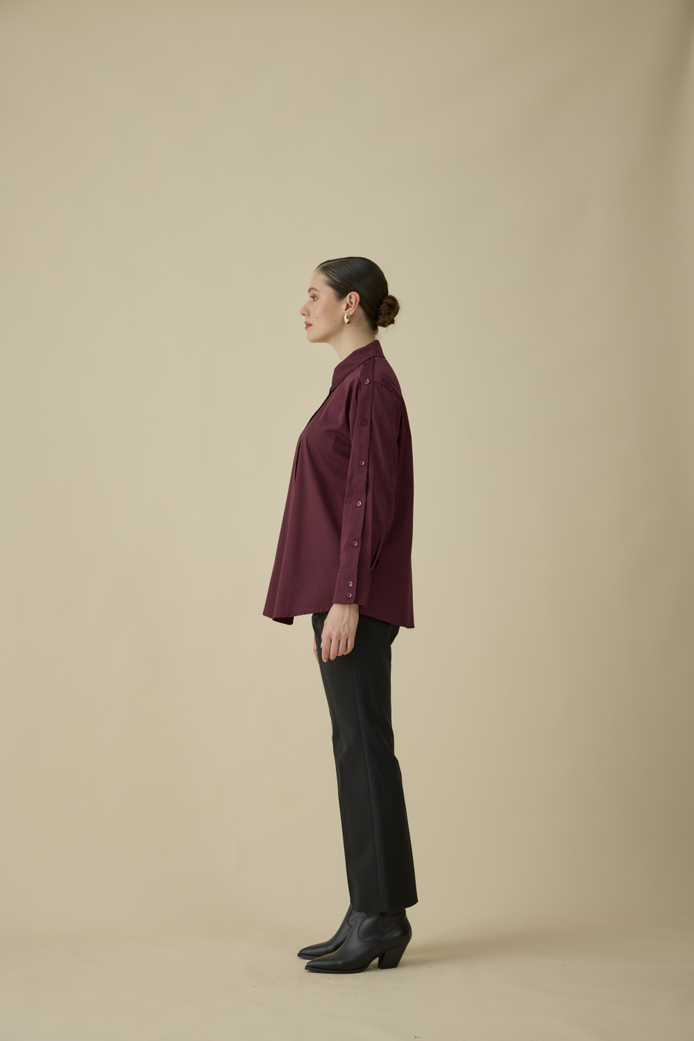 DÜĞME DETAYLI GÖMLEK BORDO - 2