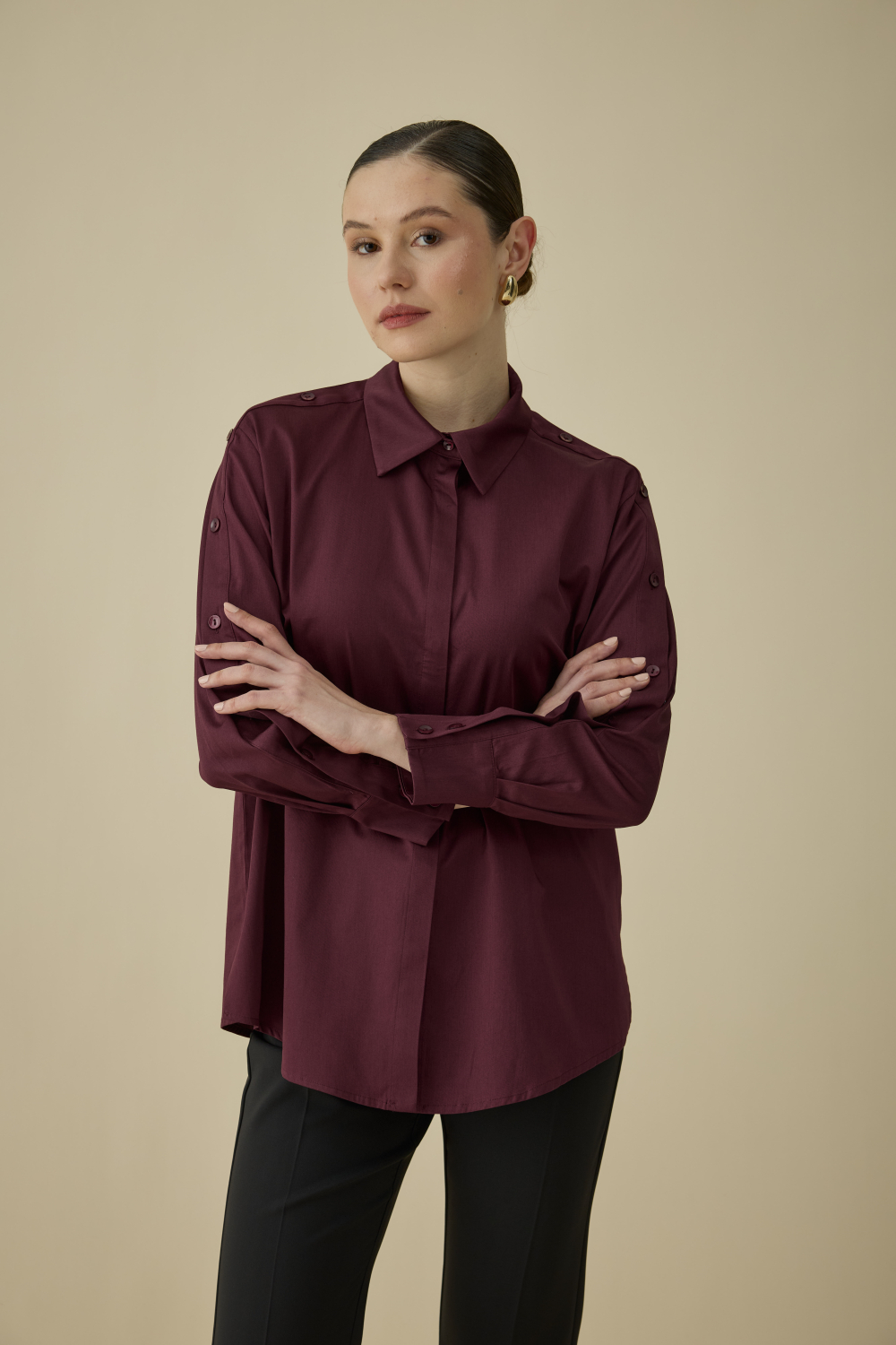 DÜĞME DETAYLI GÖMLEK BORDO - 4