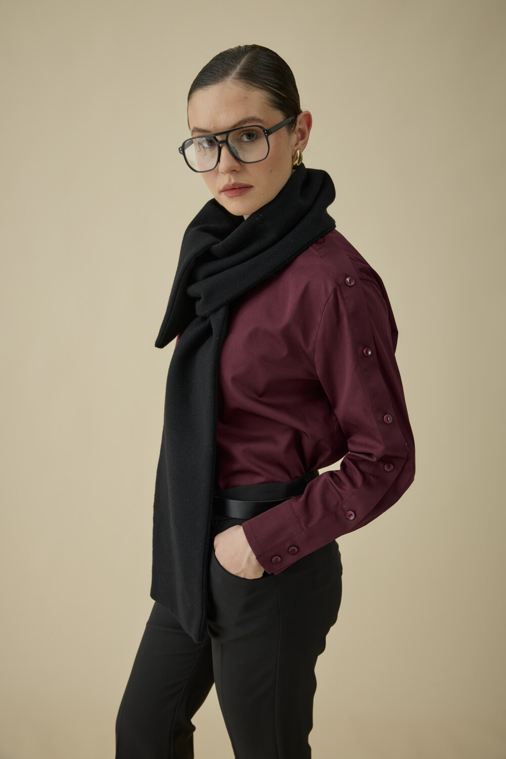 DÜĞME DETAYLI GÖMLEK BORDO - 6