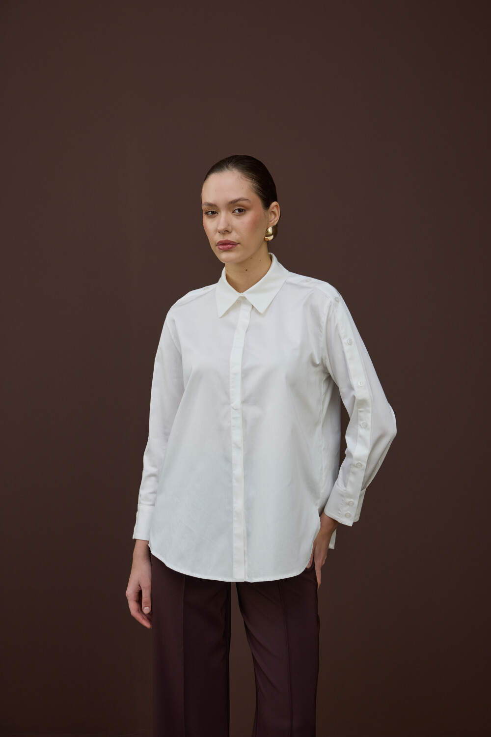 DÜĞME DETAYLI GÖMLEK EKRU - 4