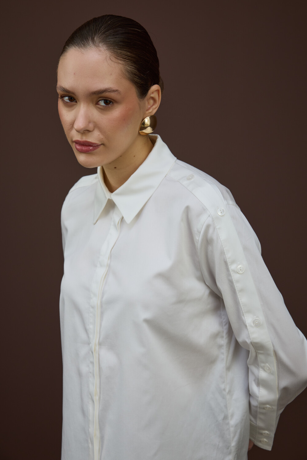 DÜĞME DETAYLI GÖMLEK EKRU - 5