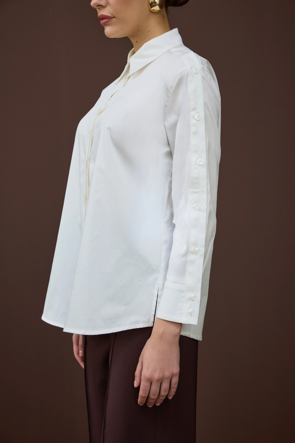 DÜĞME DETAYLI GÖMLEK EKRU - 1