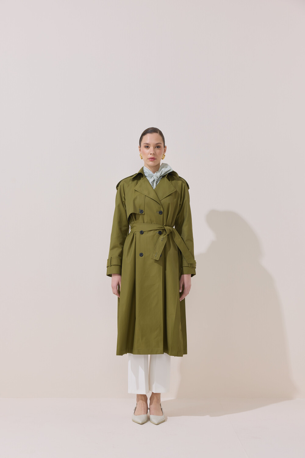 DÜĞME DETAYLI PREMİUM TRENÇKOT HAKİ - 3