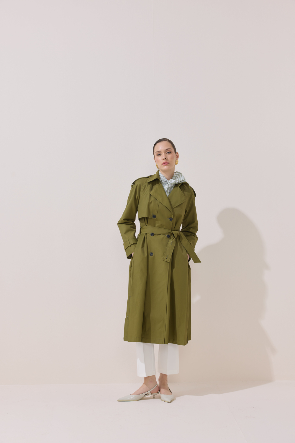 DÜĞME DETAYLI PREMİUM TRENÇKOT HAKİ - 5