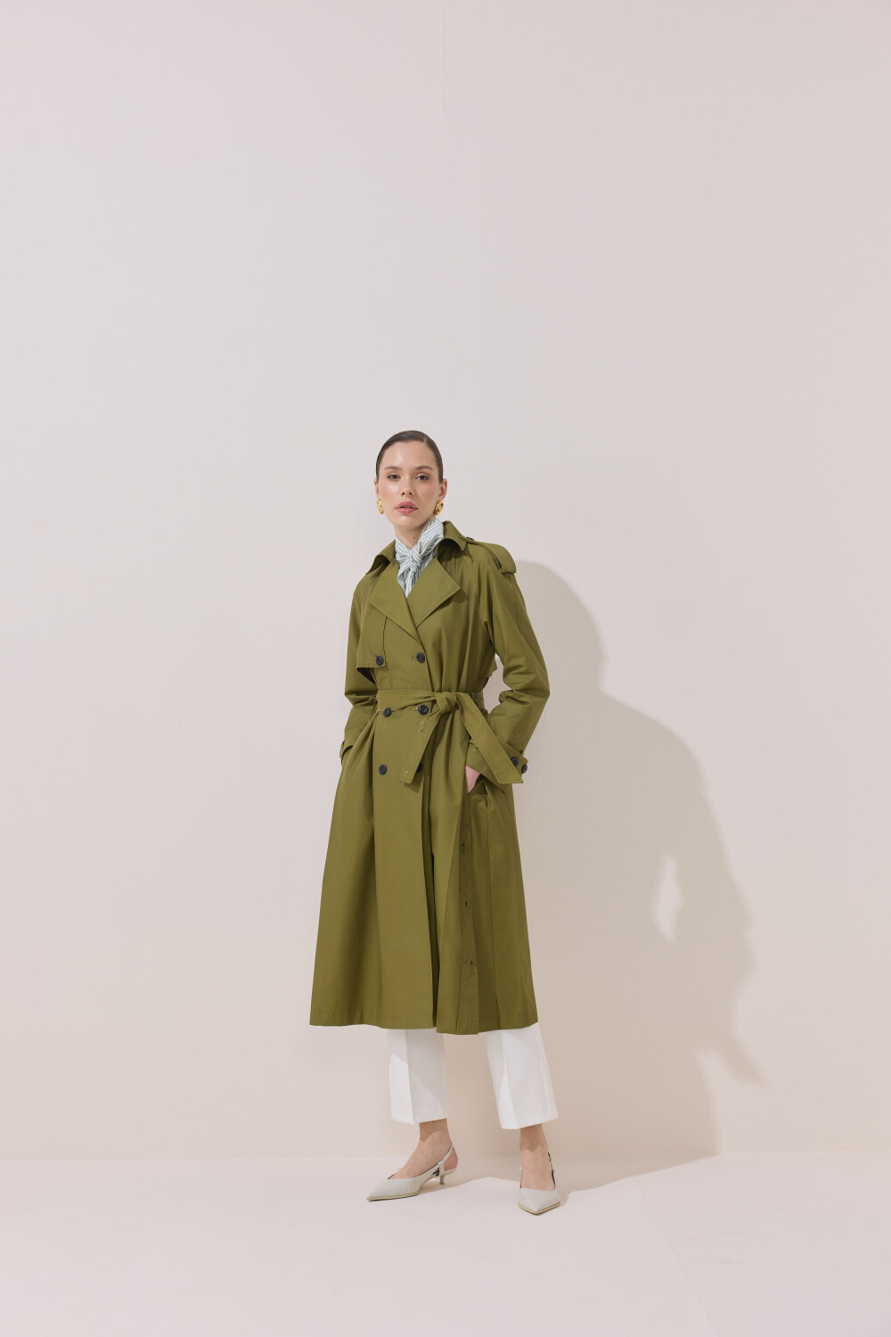 DÜĞME DETAYLI PREMİUM TRENÇKOT HAKİ - 