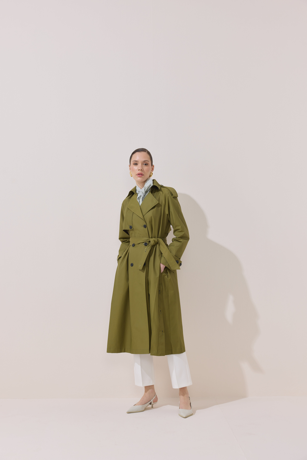 DÜĞME DETAYLI PREMİUM TRENÇKOT HAKİ - 1