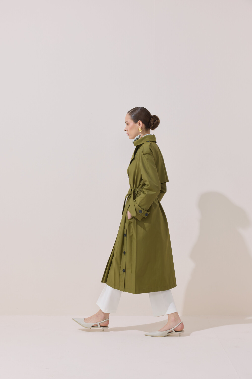 DÜĞME DETAYLI PREMİUM TRENÇKOT HAKİ - 2