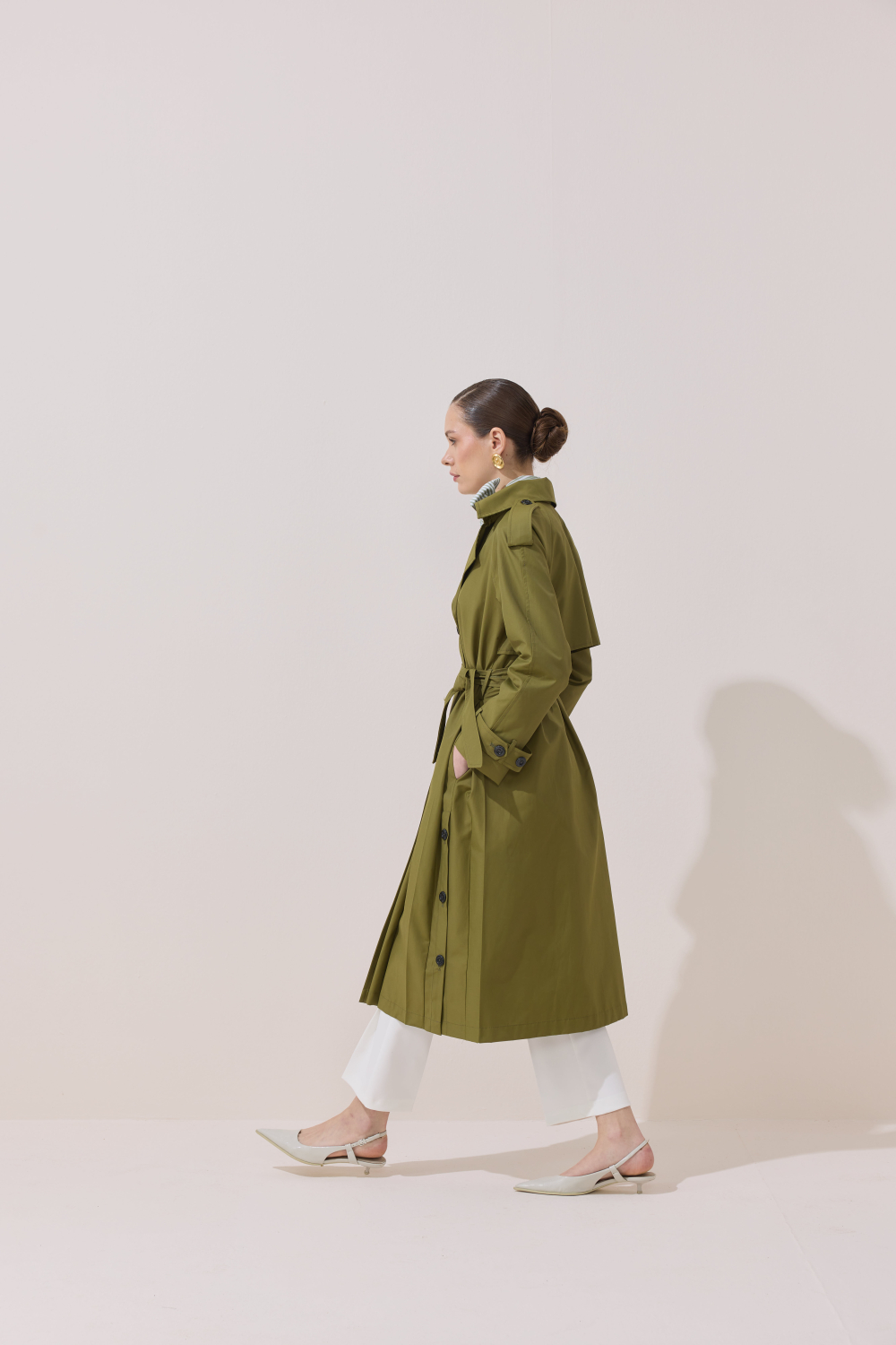 DÜĞME DETAYLI PREMİUM TRENÇKOT HAKİ - 2