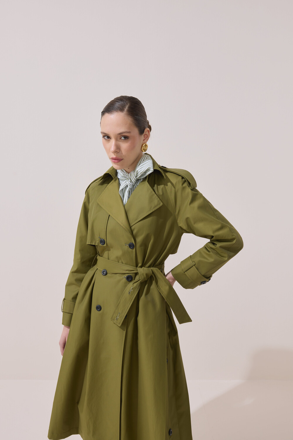 DÜĞME DETAYLI PREMİUM TRENÇKOT HAKİ - 6