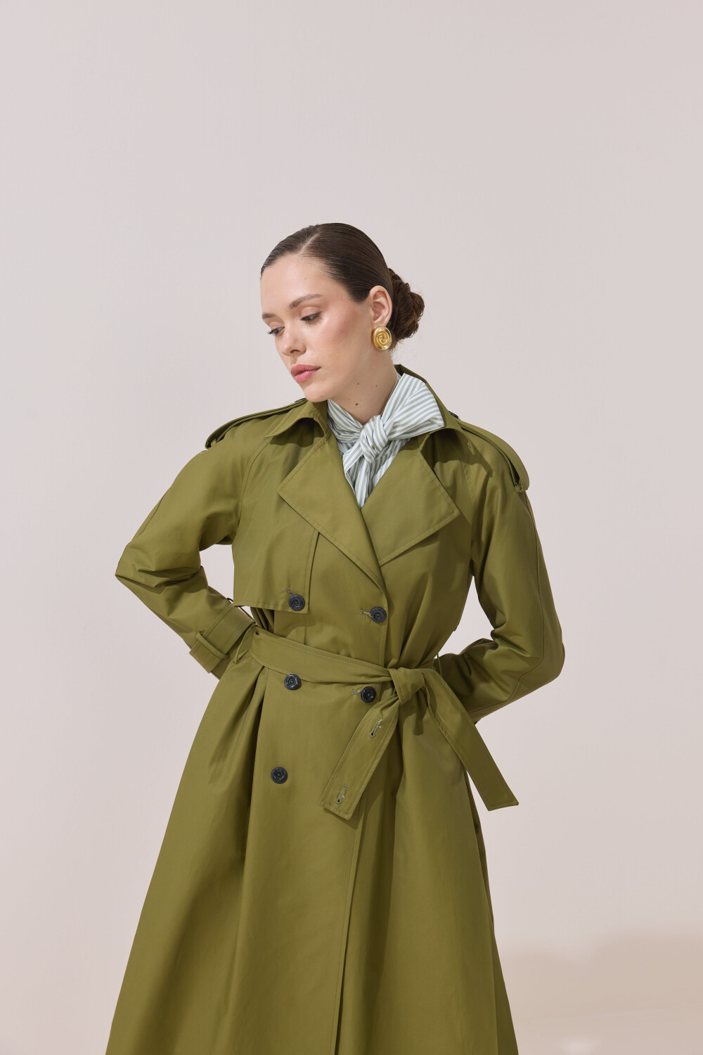 DÜĞME DETAYLI PREMİUM TRENÇKOT HAKİ - 7