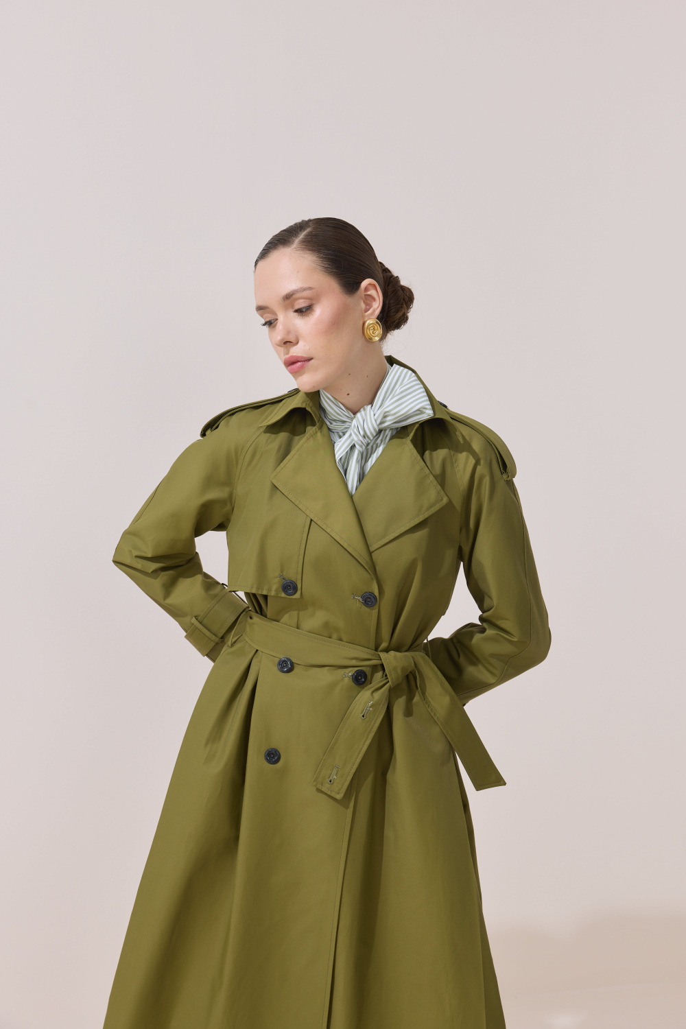 DÜĞME DETAYLI PREMİUM TRENÇKOT HAKİ - 7