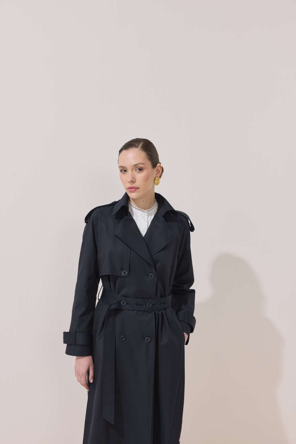 DÜĞME DETAYLI PREMİUM TRENÇKOT KOYU LACİVERT - 3