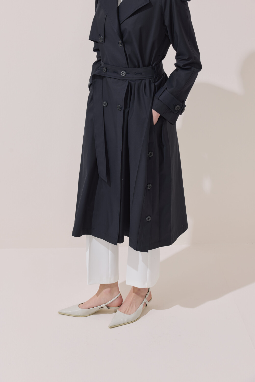 DÜĞME DETAYLI PREMİUM TRENÇKOT KOYU LACİVERT - 4