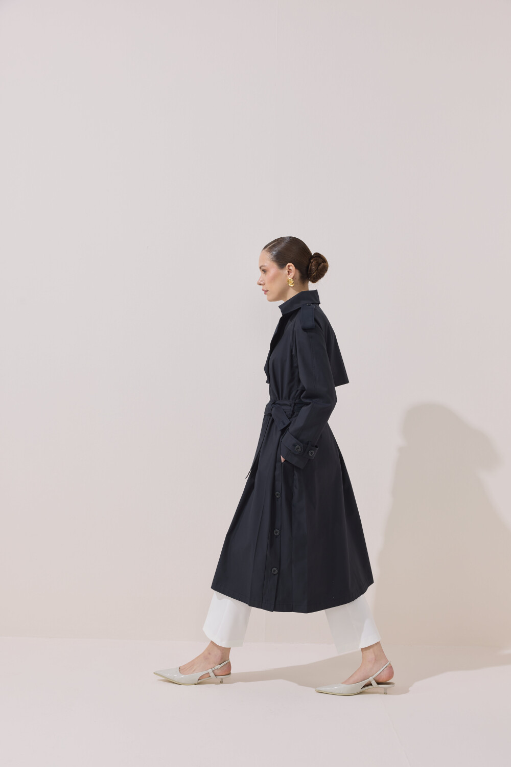 DÜĞME DETAYLI PREMİUM TRENÇKOT KOYU LACİVERT - 5