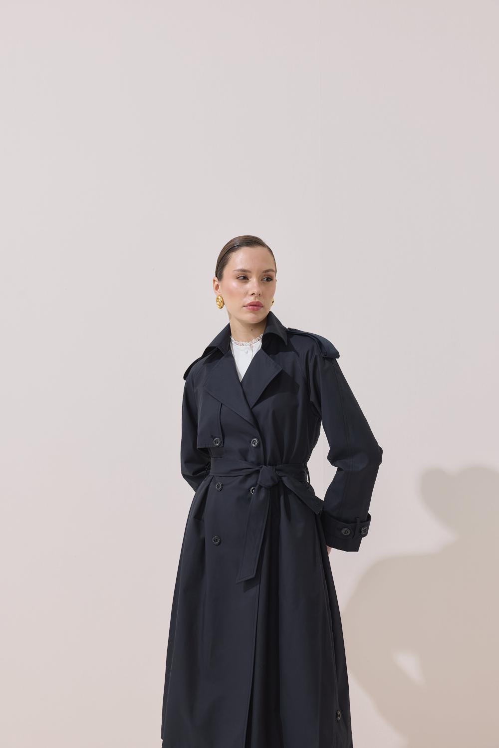 DÜĞME DETAYLI PREMİUM TRENÇKOT KOYU LACİVERT - 6