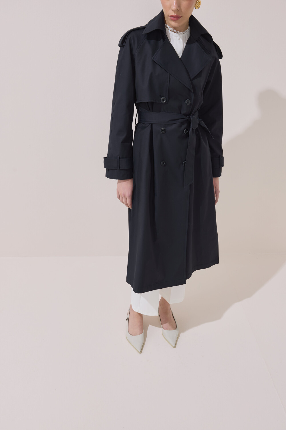 DÜĞME DETAYLI PREMİUM TRENÇKOT KOYU LACİVERT - 7