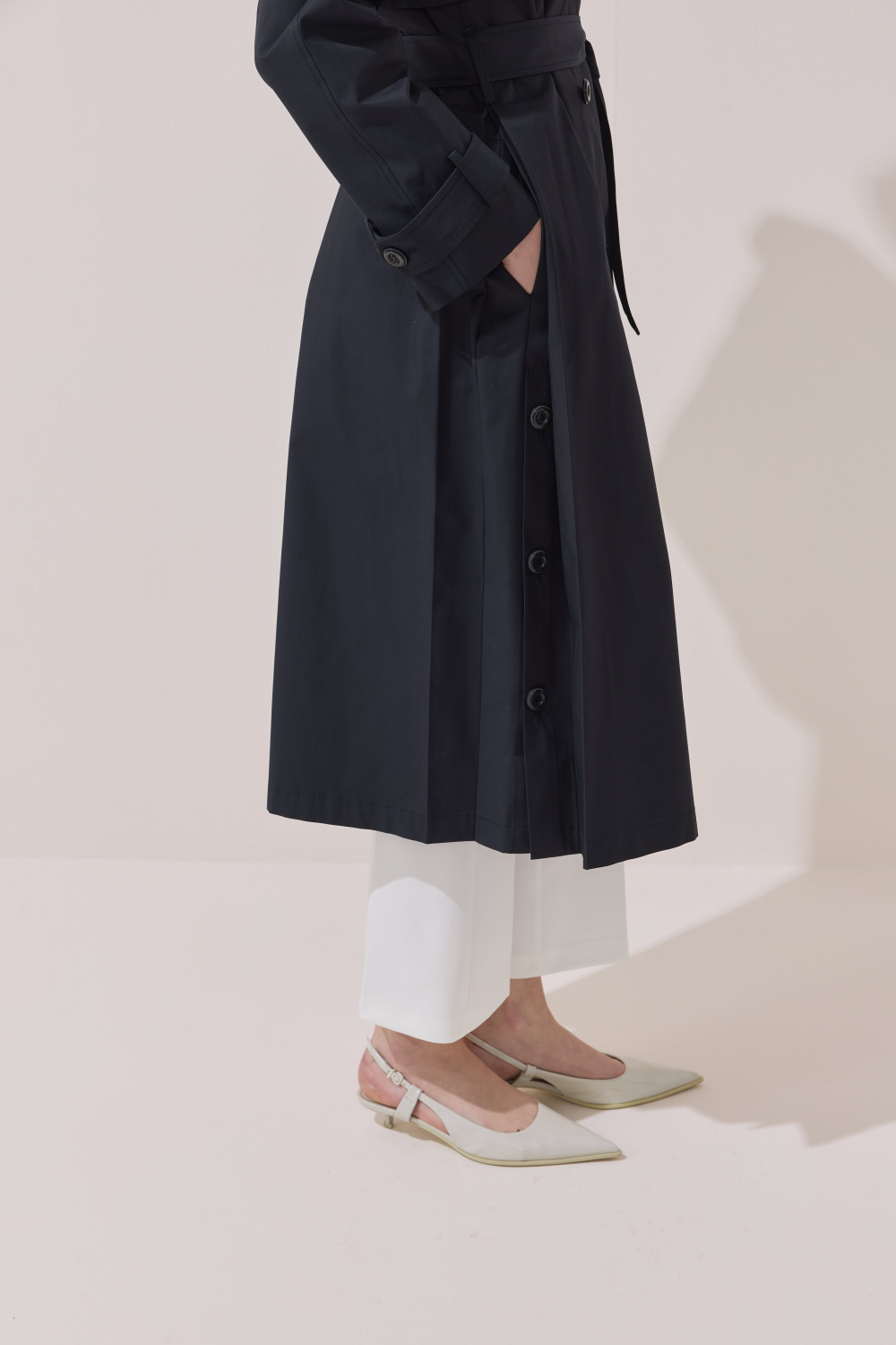 DÜĞME DETAYLI PREMİUM TRENÇKOT KOYU LACİVERT - 8