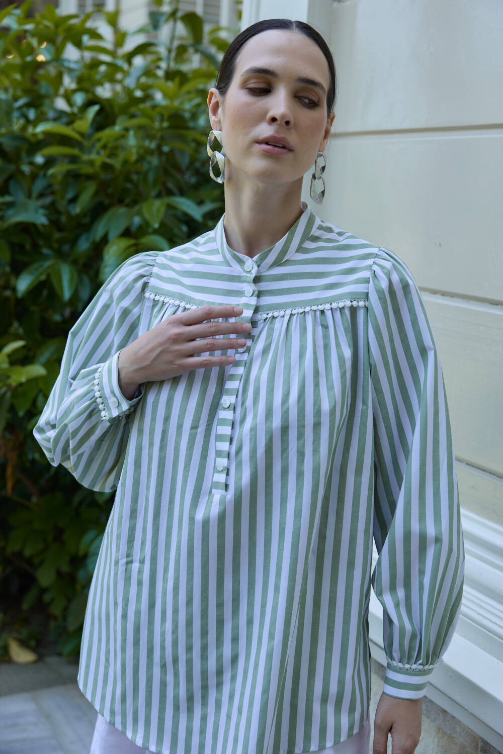 FİSTOLU ÇİZGİLİ GÖMLEK HAKİ - 6