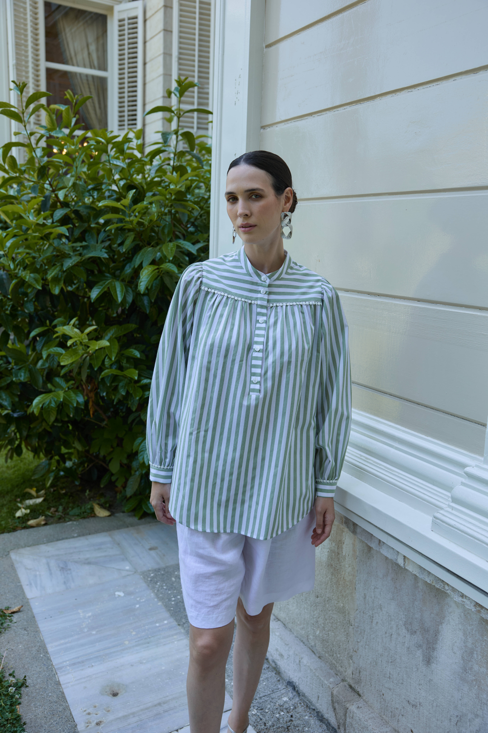 FİSTOLU ÇİZGİLİ GÖMLEK HAKİ - 1