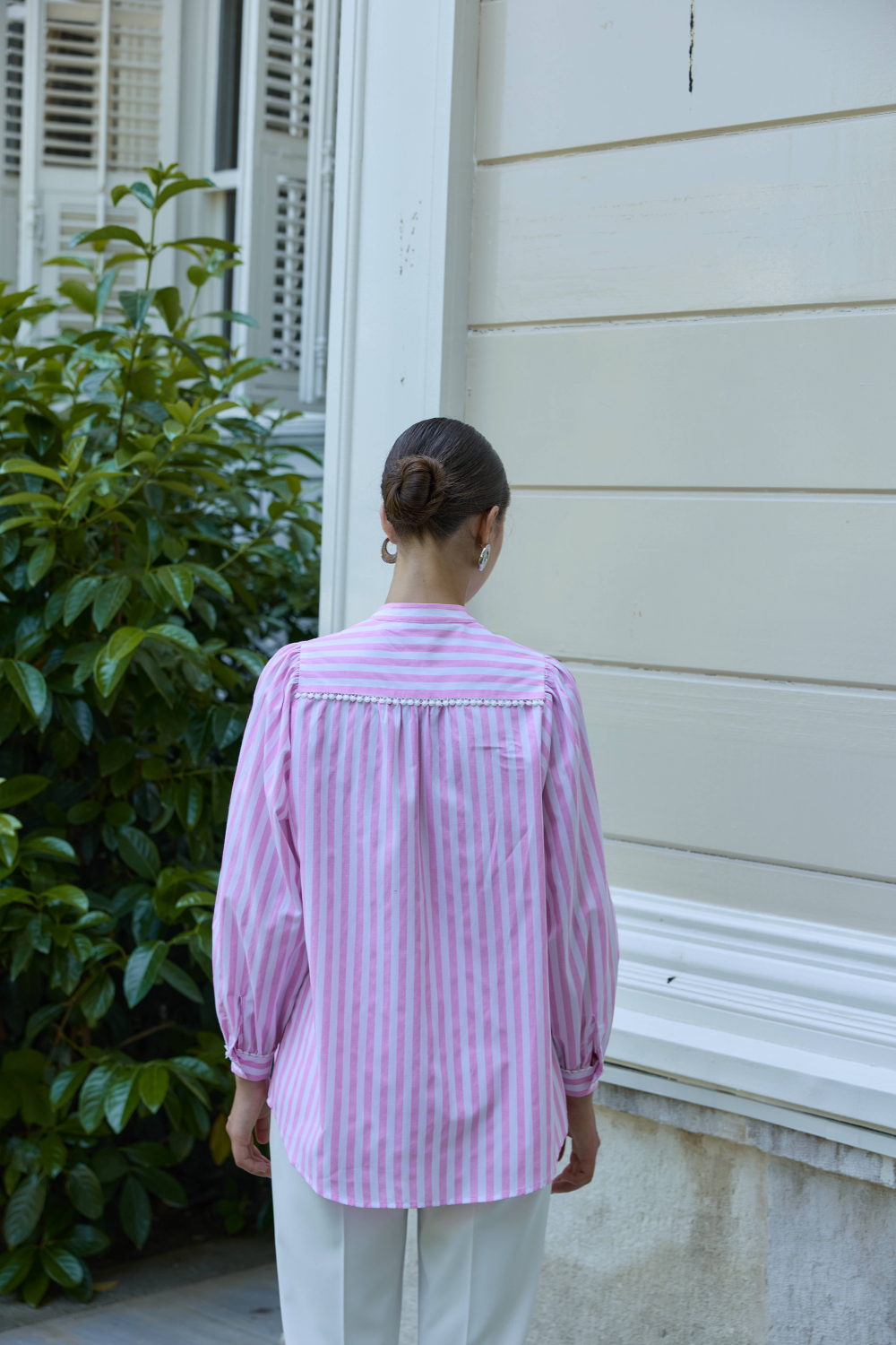 FİSTOLU ÇİZGİLİ GÖMLEK PEMBE - 4