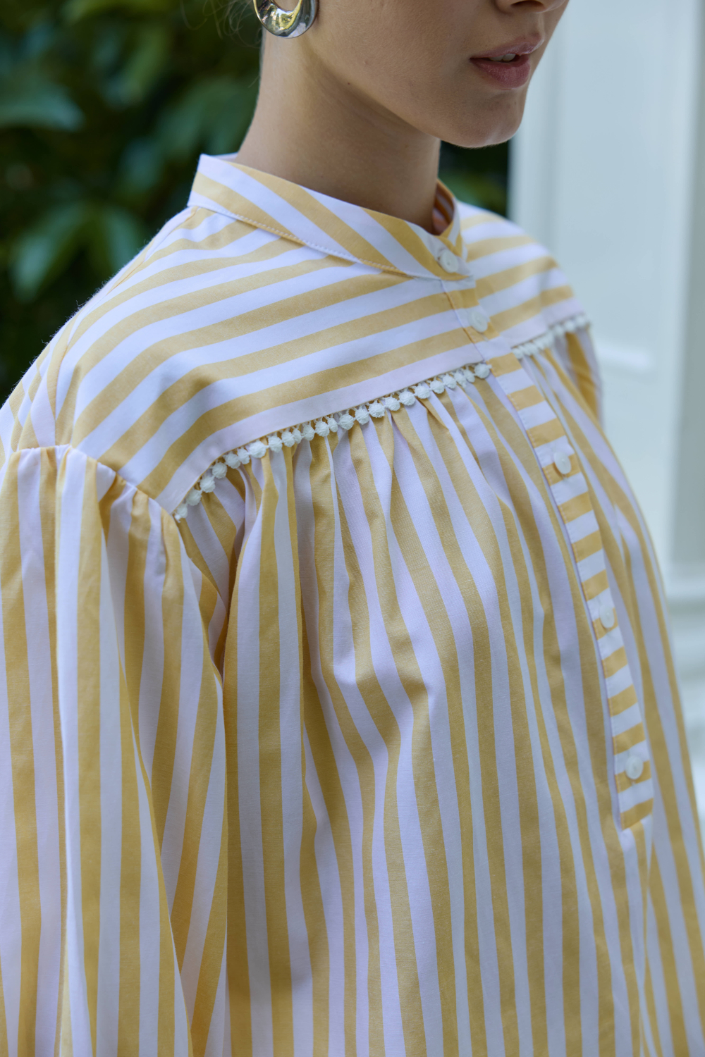 FİSTOLU ÇİZGİLİ GÖMLEK SARI - 5