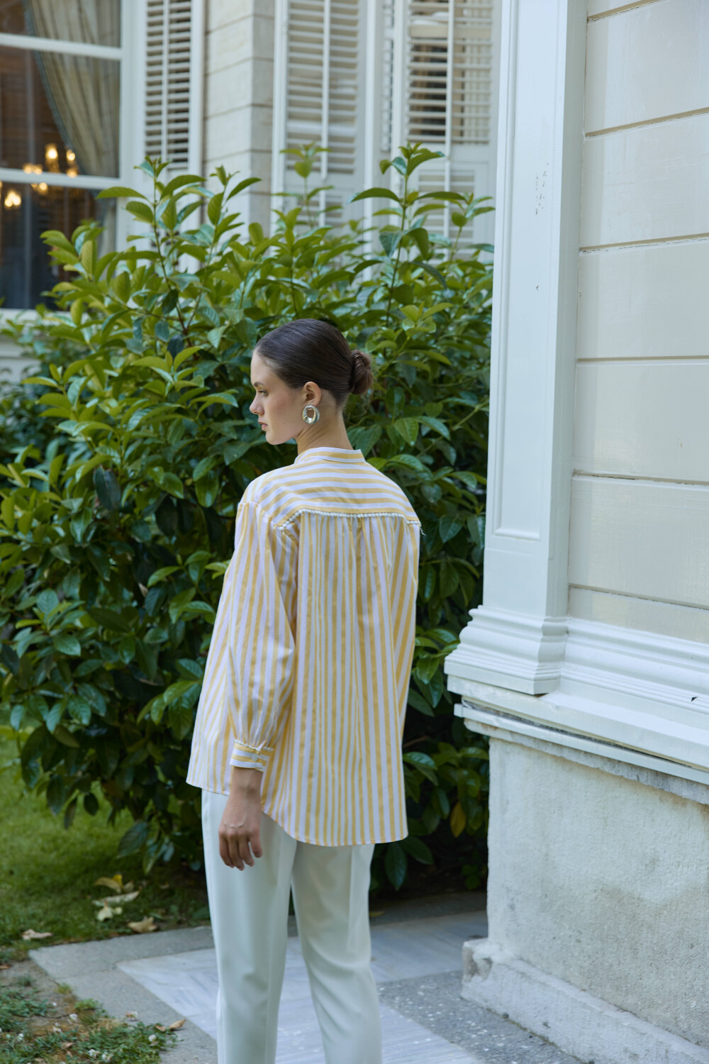 FİSTOLU ÇİZGİLİ GÖMLEK SARI - 6