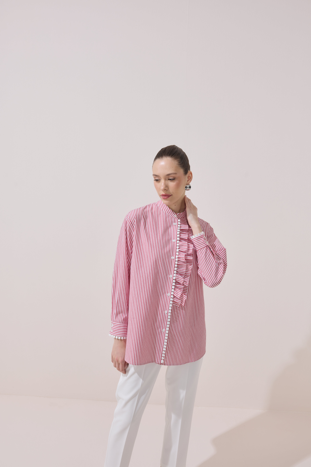 FİSTOLU ÇİZGİLİ TUNİK KIRMIZI - 5