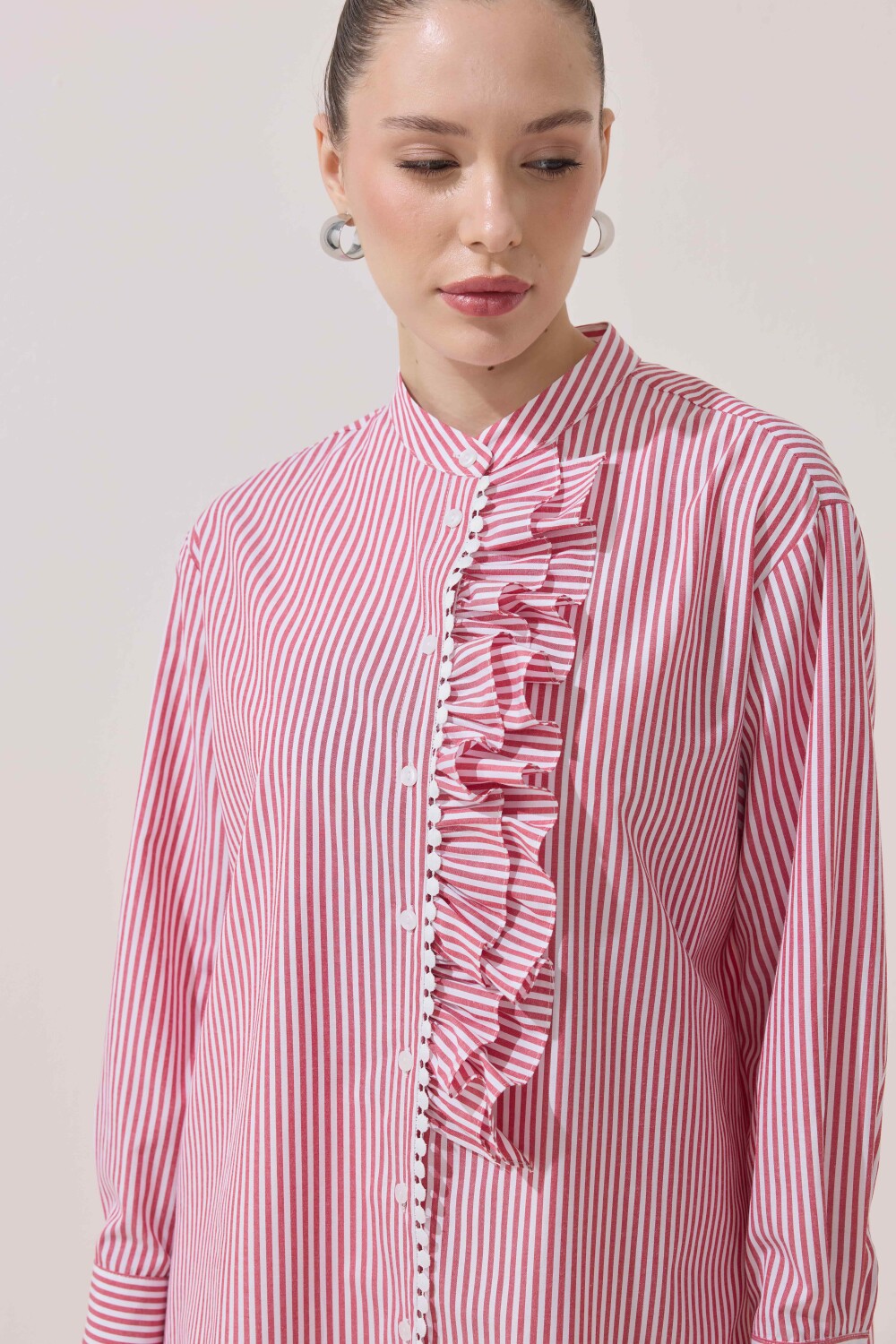 FİSTOLU ÇİZGİLİ TUNİK KIRMIZI - 1