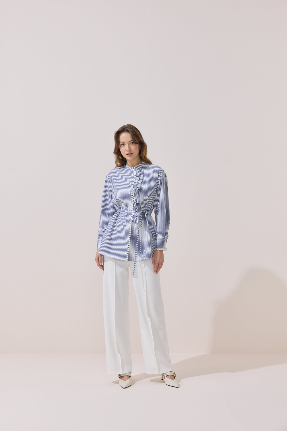 FİSTOLU ÇİZGİLİ TUNİK LACİVERT - 2