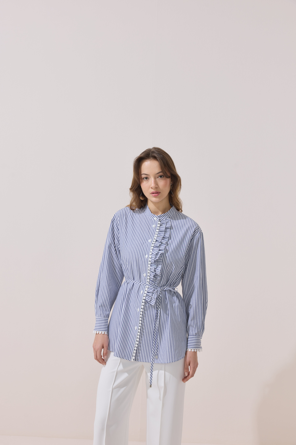 FİSTOLU ÇİZGİLİ TUNİK LACİVERT - 1