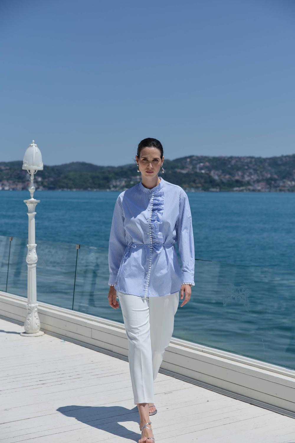 FİSTOLU ÇİZGİLİ TUNİK MAVİ - 1