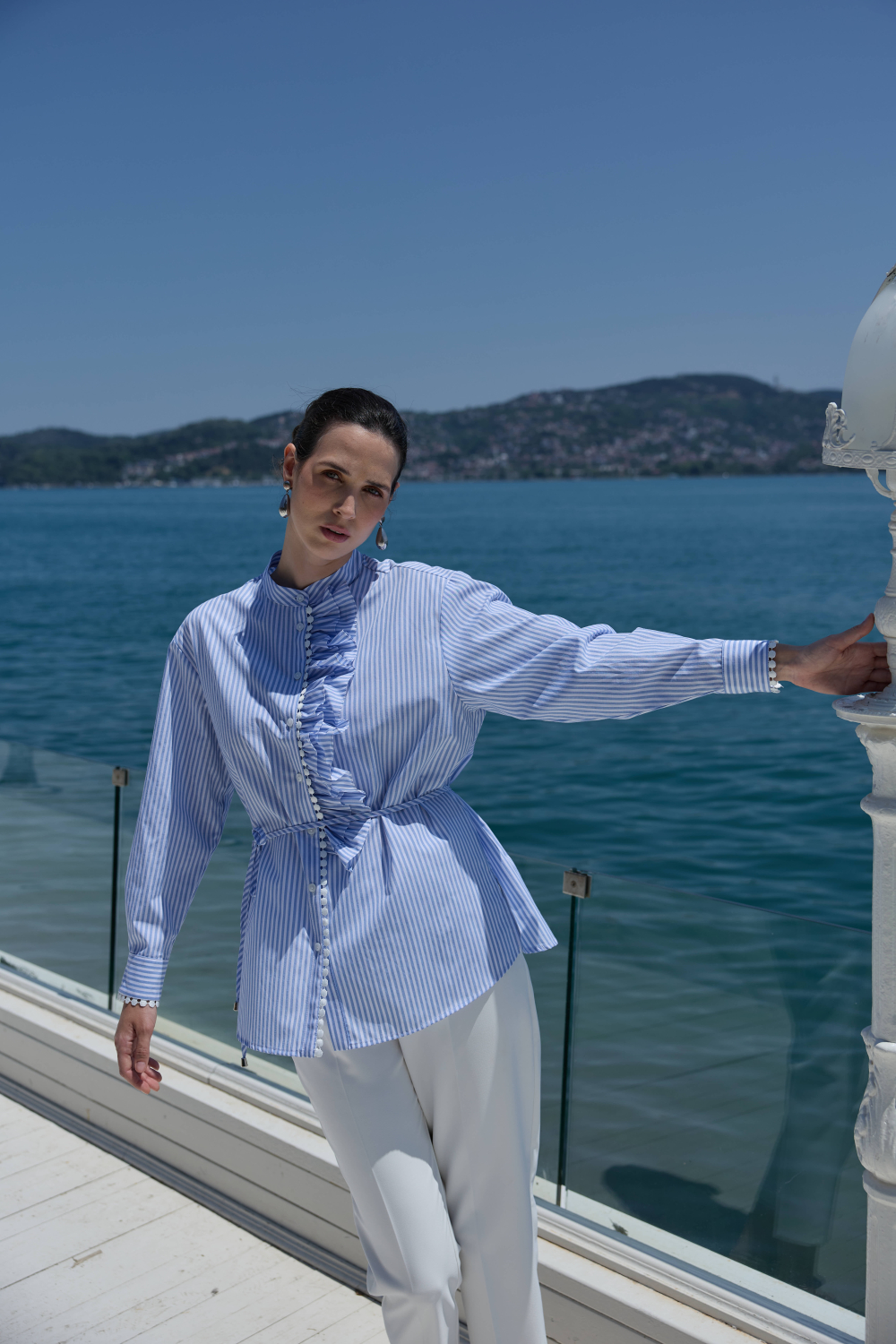 FİSTOLU ÇİZGİLİ TUNİK MAVİ - 4