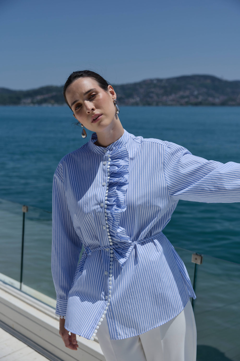 FİSTOLU ÇİZGİLİ TUNİK MAVİ - 5