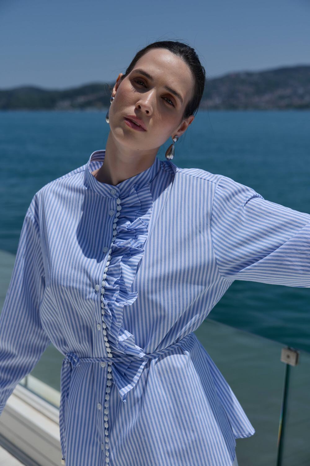 FİSTOLU ÇİZGİLİ TUNİK MAVİ - 2