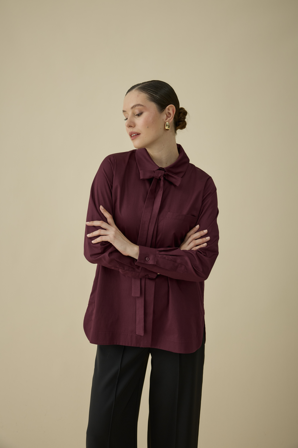 FULARLI GÖMLEK BORDO - 3