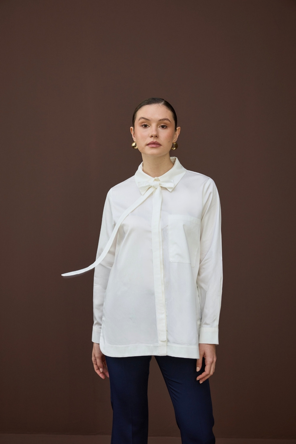 FULARLI GÖMLEK EKRU - 1