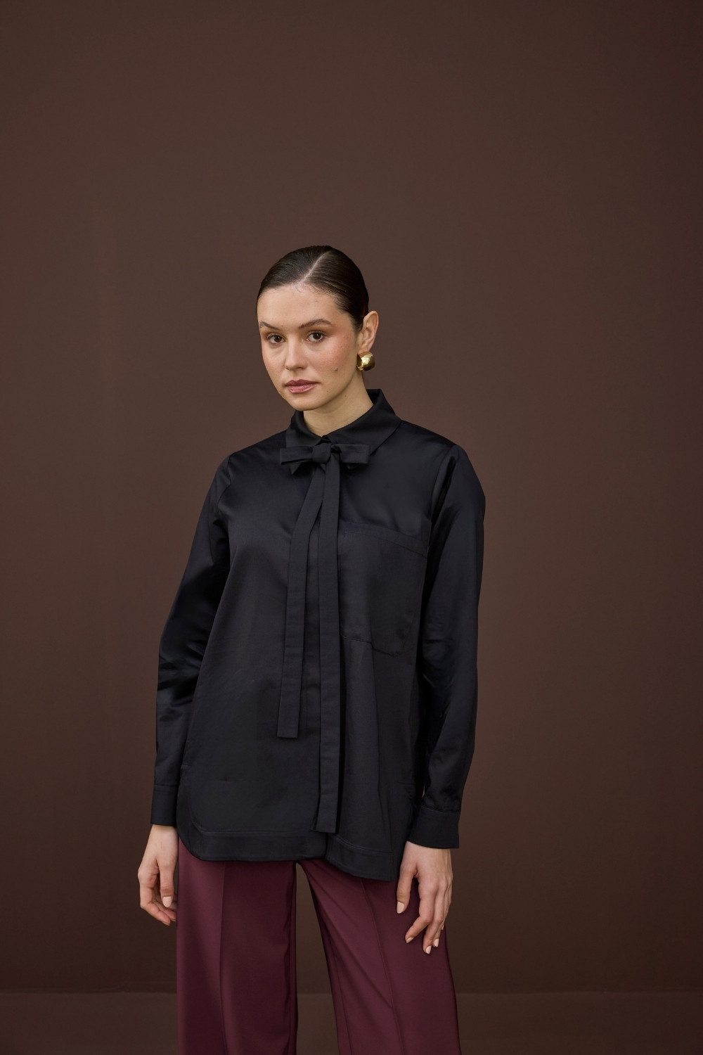 FULARLI GÖMLEK SİYAH - 1