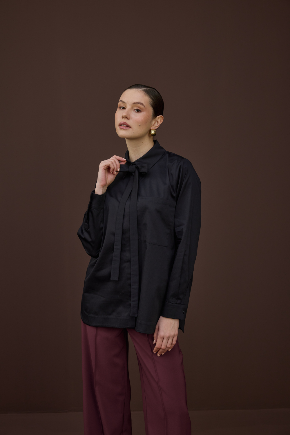 FULARLI GÖMLEK SİYAH - 2