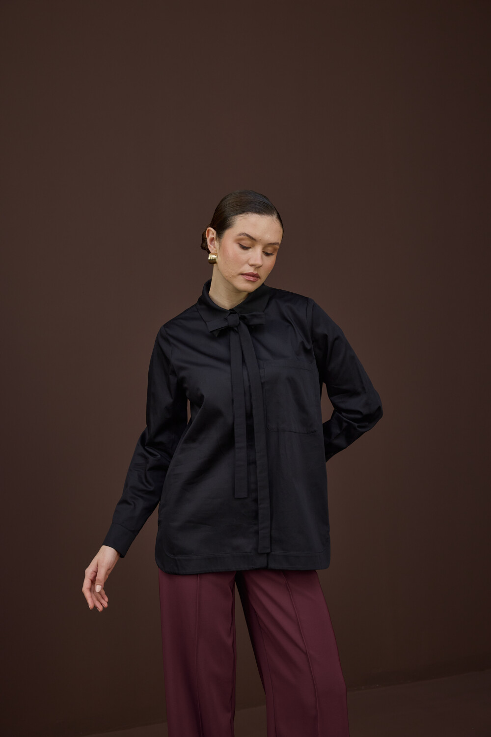 FULARLI GÖMLEK SİYAH - 7