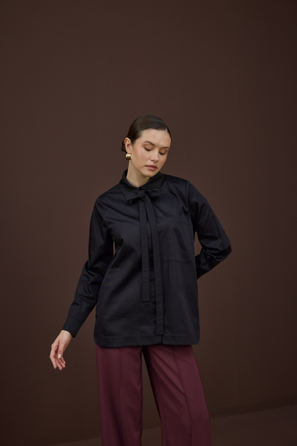 FULARLI GÖMLEK SİYAH - 7