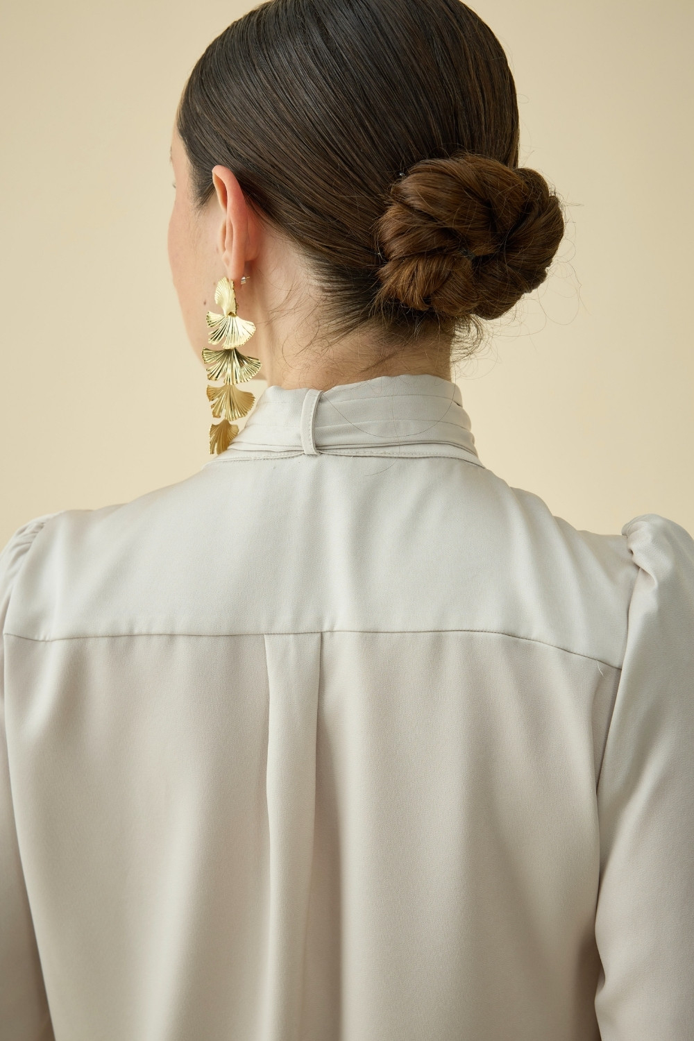 FULARLI SATEN BLUZ BEJ - 8